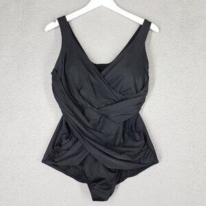 Miraclesuit One Piece Swimsuit Womens 18W Black Slimming Lightly Lined Draped